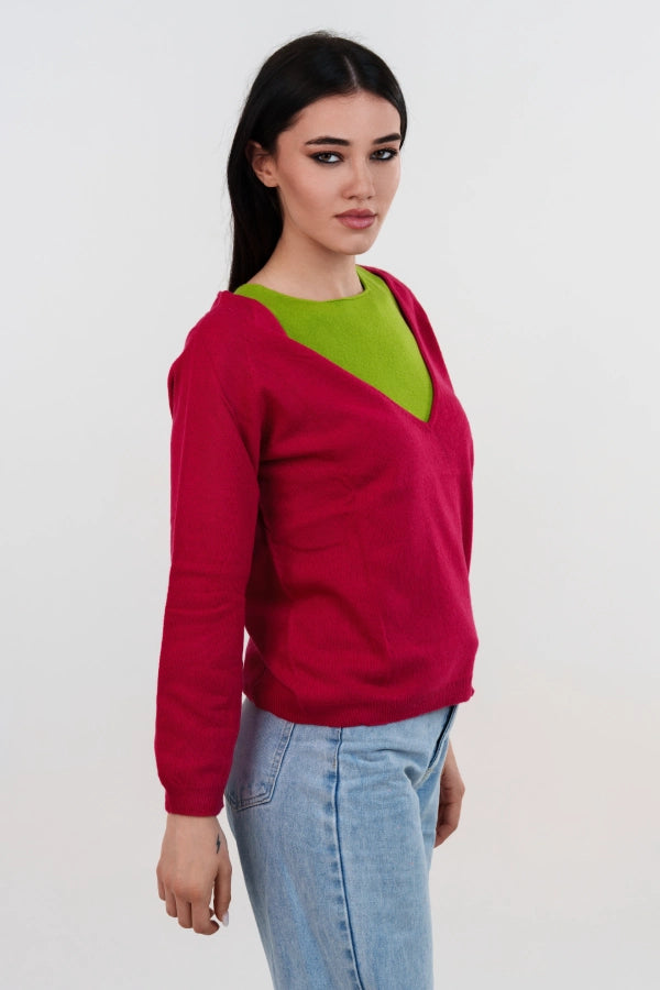 Twin set bicolore cashmere blend scollo a V e canotta a rasato