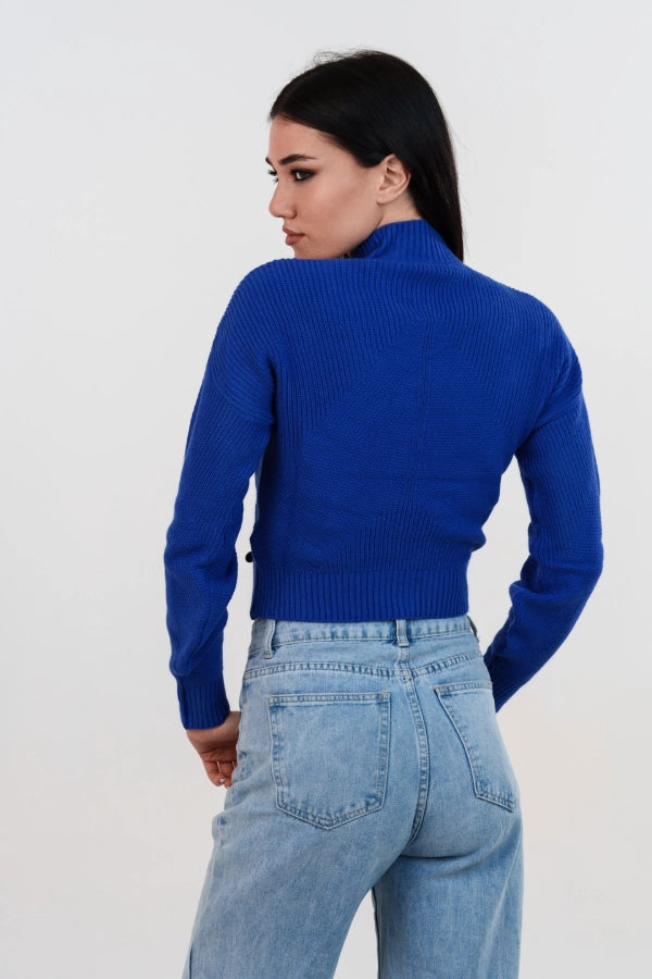 Pullover mezzo collo crop con motivo trasversale in lana e viscosa