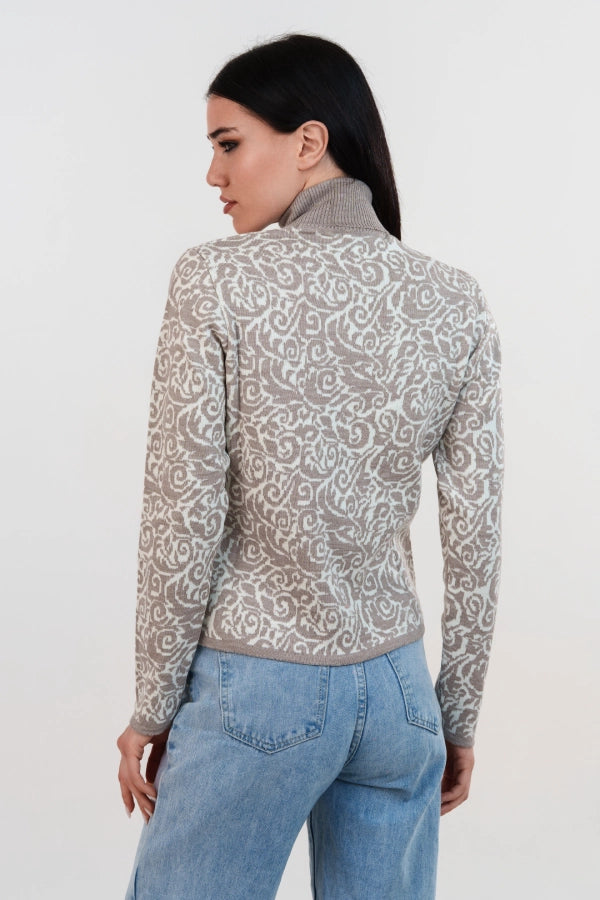 Pullover dolcevita bicolore in jacquard damascato