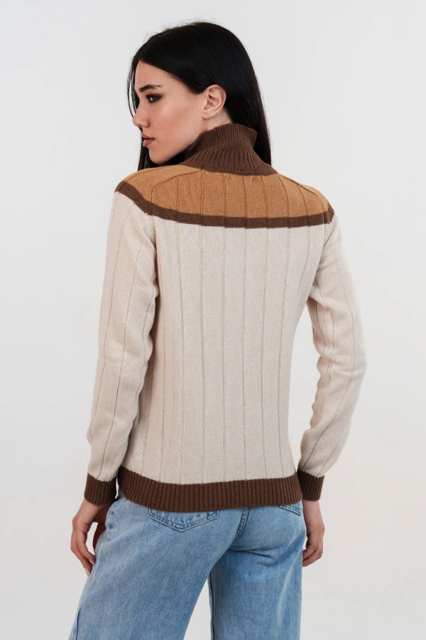 Pullover mezzo collo a coste larghe rigato con manica martello