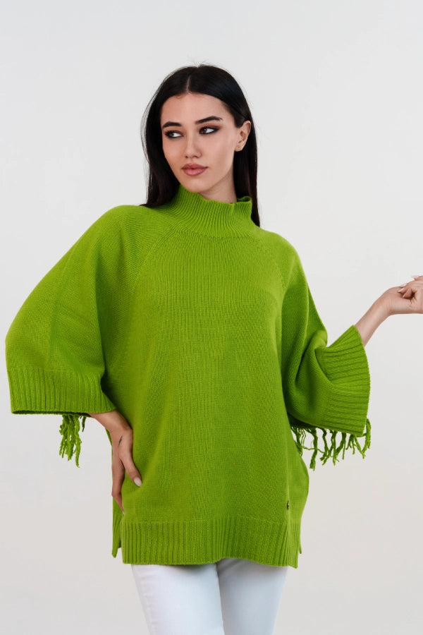 Mezzo collo oversize con frange alle maniche in cashmere blend