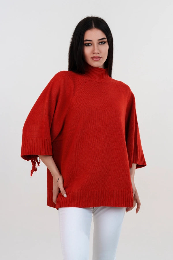 Mezzo collo oversize con frange alle maniche in cashmere blend