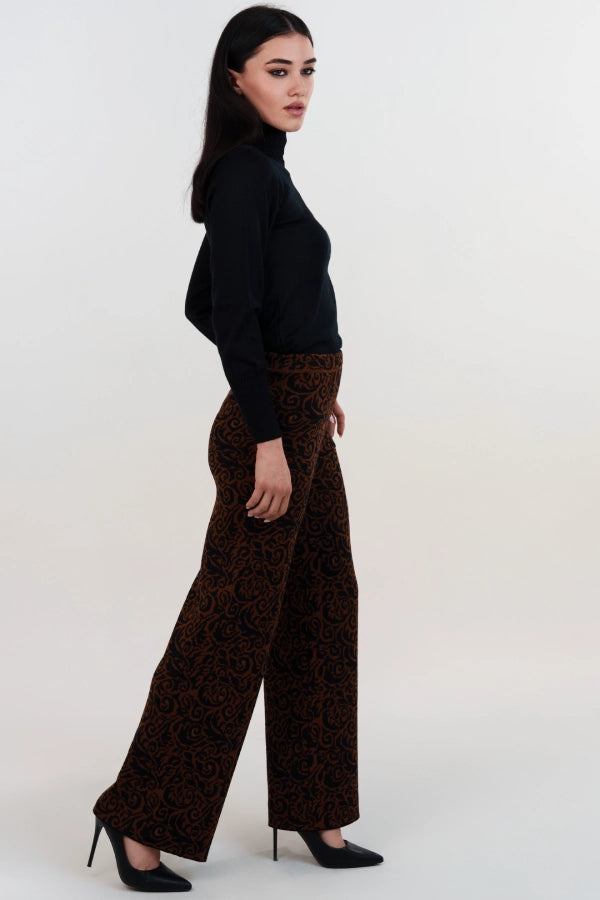 Pantaloni palazzo a punto stoffa in lana merino con fibbia ornamentale
