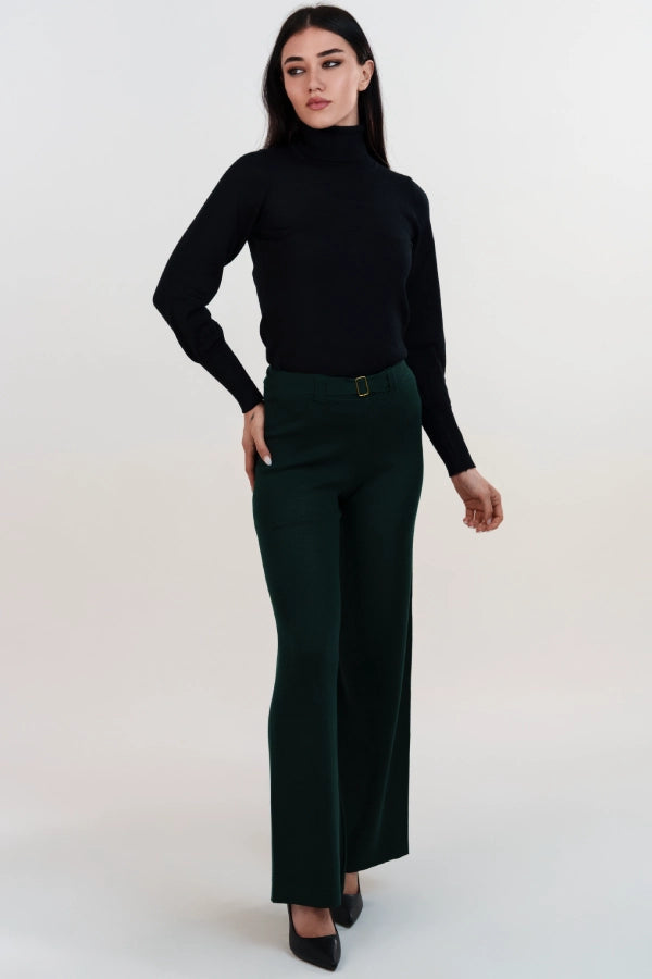 Pantaloni palazzo a punto stoffa in lana merino con fibbia ornamentale