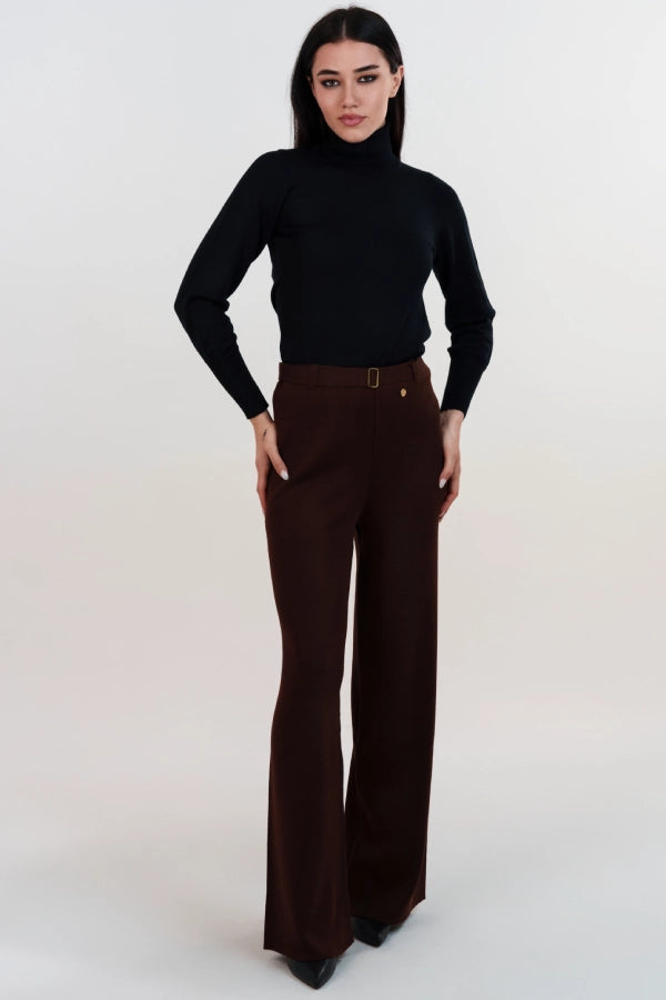 Pantaloni palazzo a punto stoffa in lana merino con fibbia ornamentale