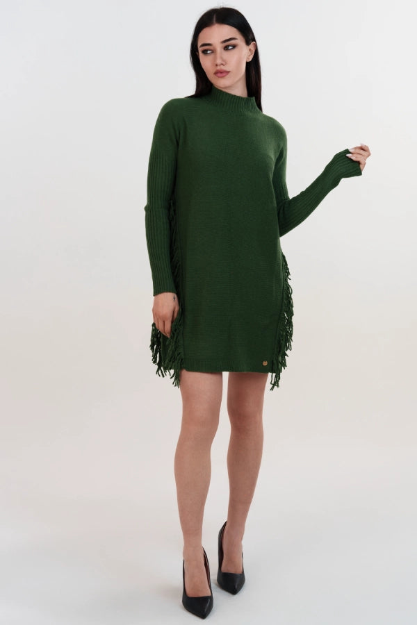 Abitino mezzo collo cashmere blend con frange laterali