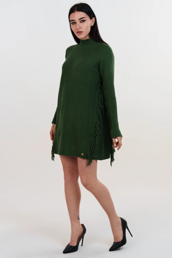 Abitino mezzo collo cashmere blend con frange laterali