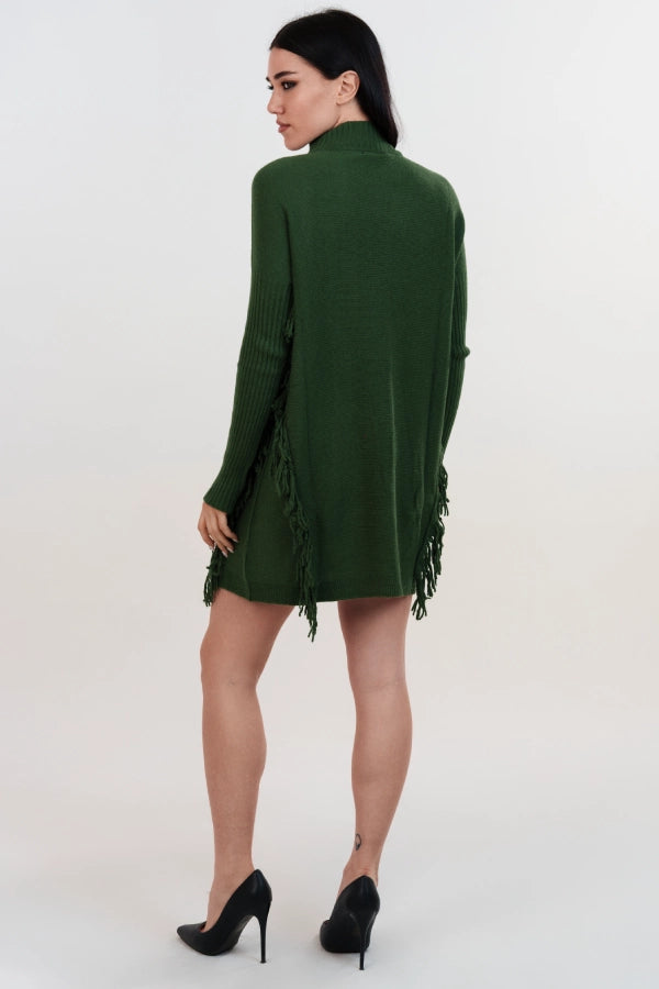 Abitino mezzo collo cashmere blend con frange laterali