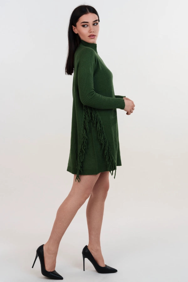 Abitino mezzo collo cashmere blend con frange laterali