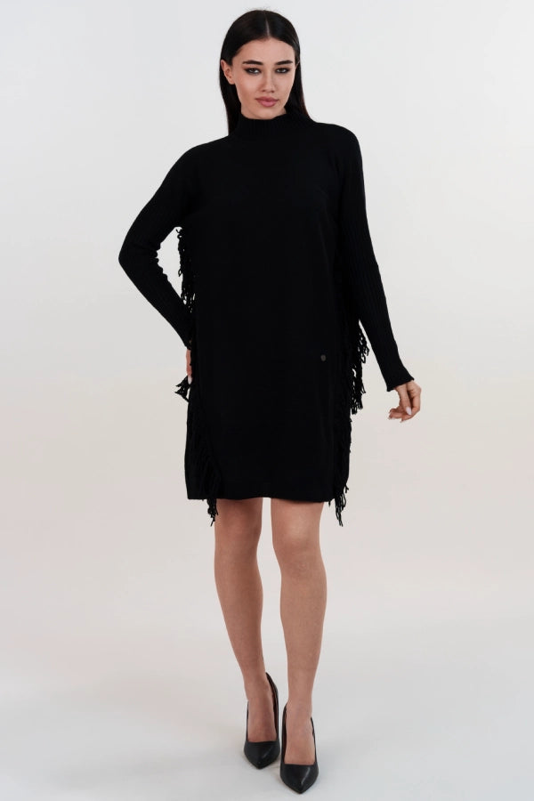 Abitino mezzo collo cashmere blend con frange laterali