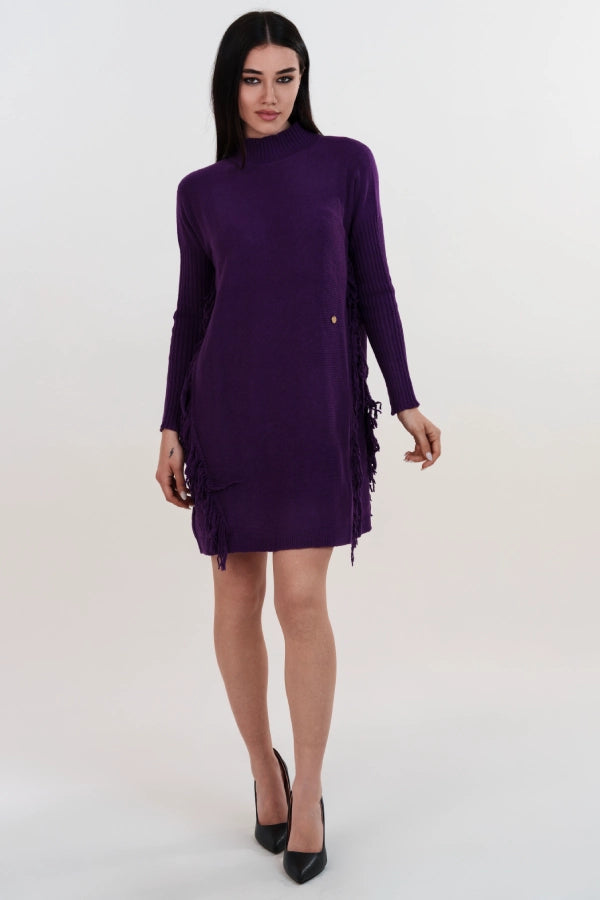 Abitino mezzo collo cashmere blend con frange laterali