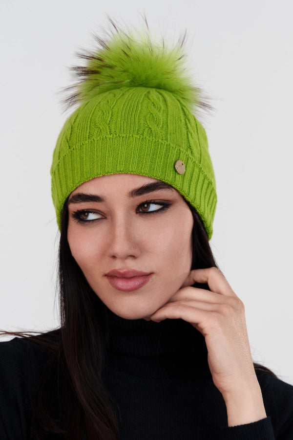 Berretto a trecce con risvolto e pon pon staccabile in cashmere blend