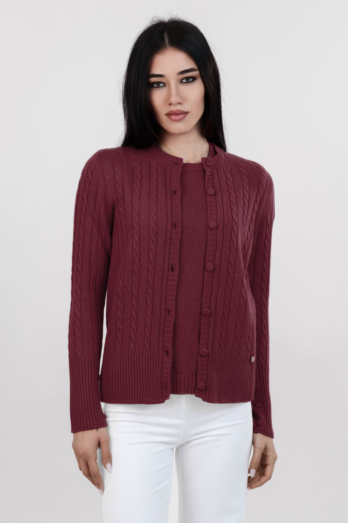 Twin set a trecce in cashmere blend con cardigan e t-shirt a rasato