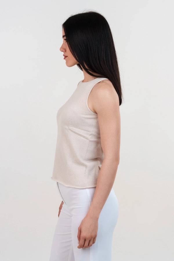Twin set con scollo a V traforato e canotta a maglia rasata in cashmere blend