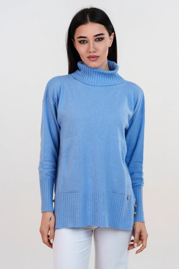 Pullover dolcevita con tasche in cashmere blend