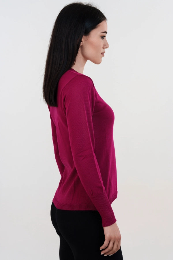 Pullover scollo a V basico a maglia rasata fine in lana merino