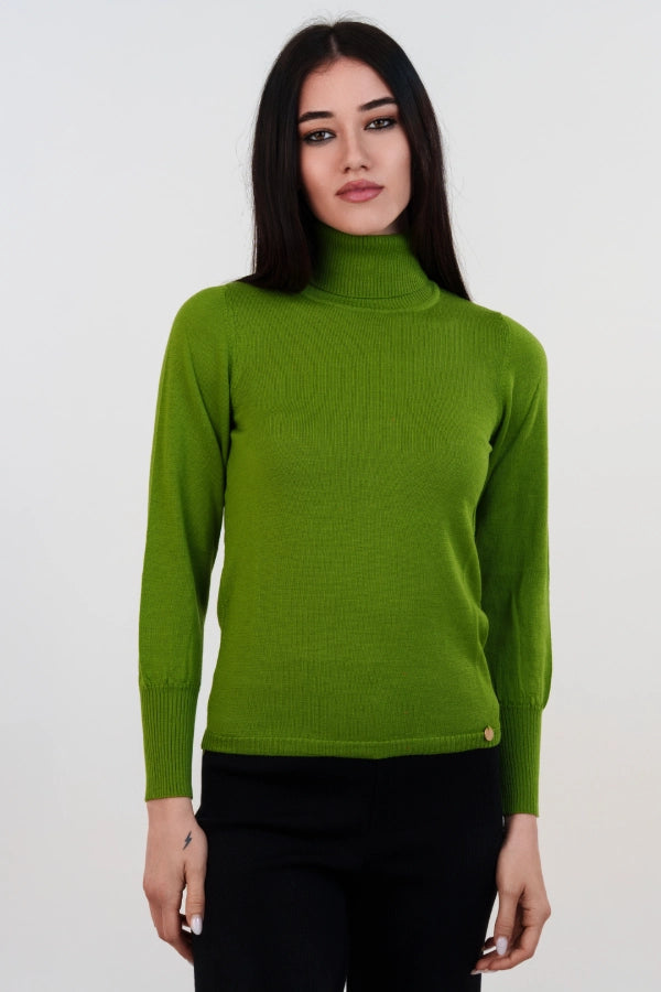 Pullover dolcevita basico a maglia rasata fine in lana merino