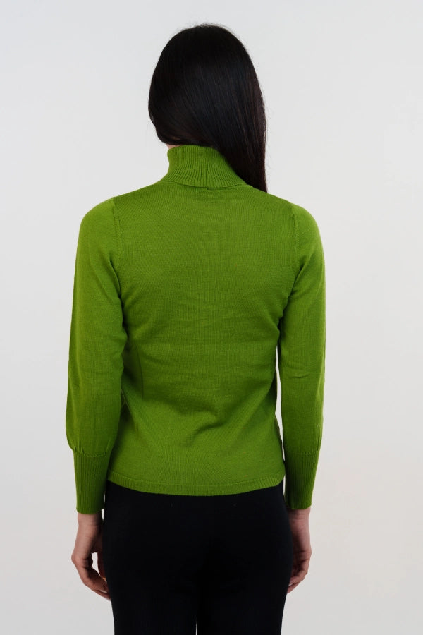 Pullover dolcevita basico a maglia rasata fine in lana merino