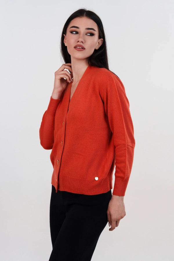 Cardigan scollo a V in cashmere blend con bottoni in tinta