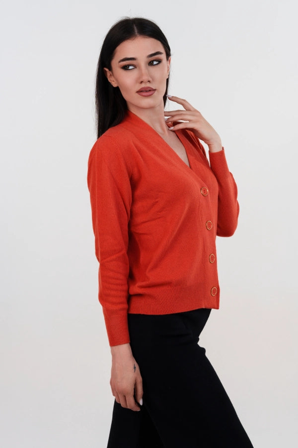 Cardigan scollo a V in cashmere blend con bottoni in tinta