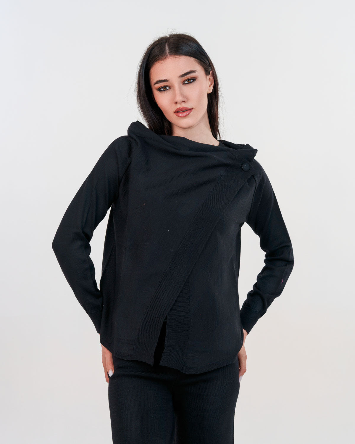 Cross-front duster in shaved merino wool