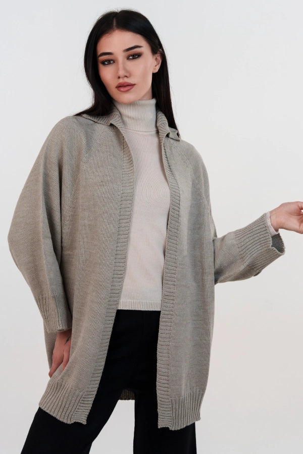 Kimono spolverino oversize tinta unita a manica tre quarti in lana merino