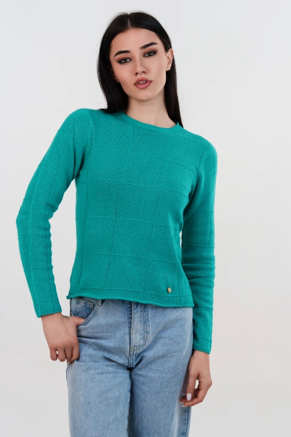 Pullover girocollo a quadri seamless in cashmere blend