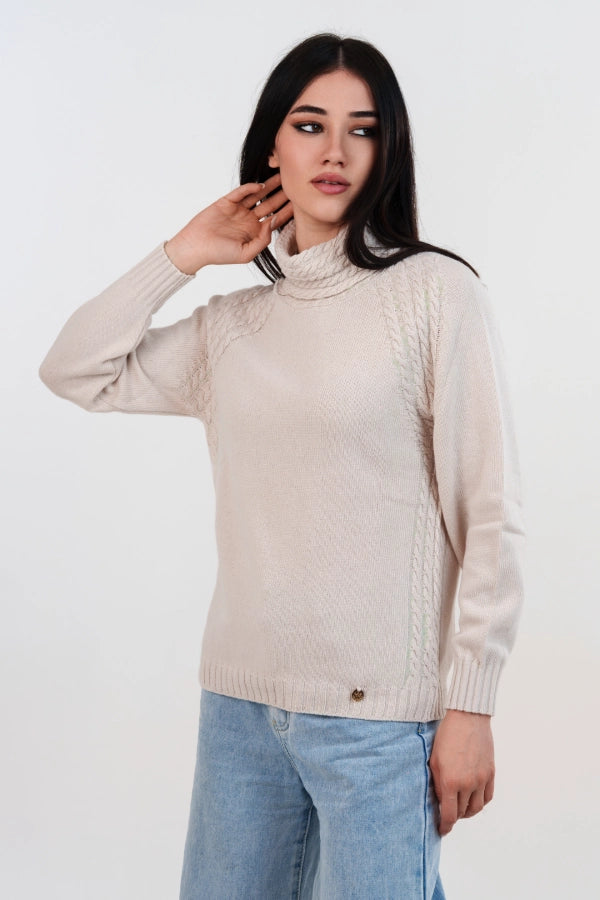 Pullover collo anello raglan con inserti a trecce in cashmere blend