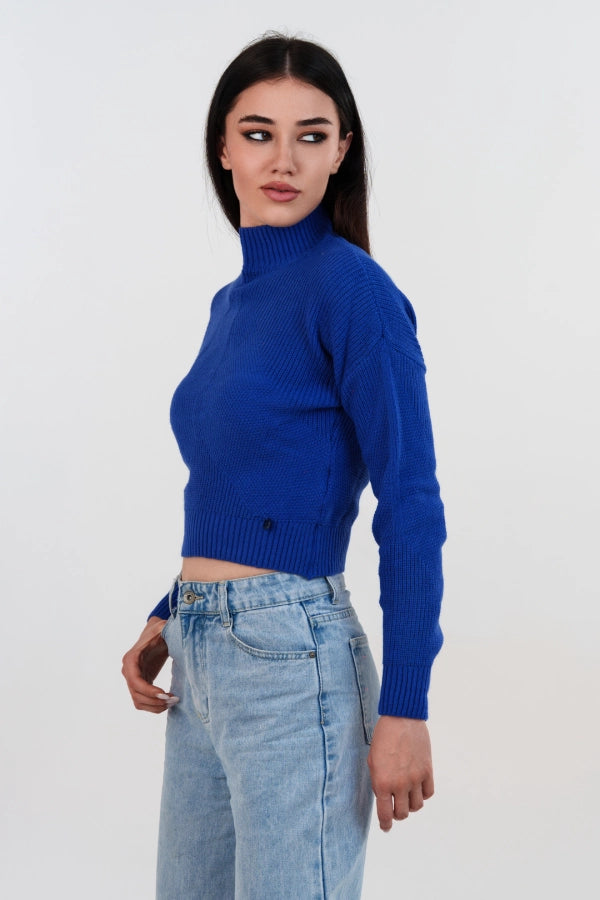 Pullover mezzo collo crop con motivo trasversale in lana e viscosa