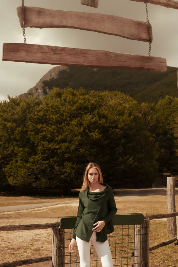 Cross-front duster in shaved merino wool