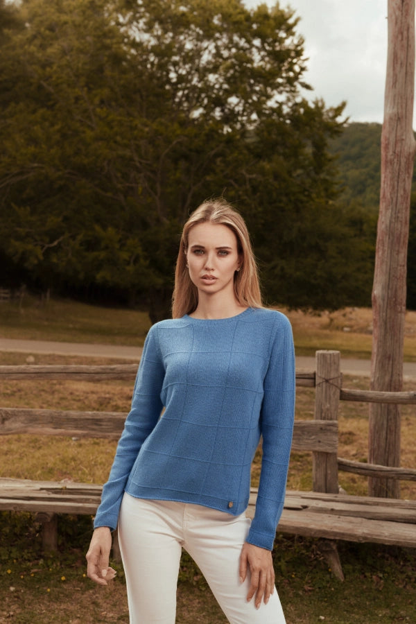 Pullover girocollo a quadri seamless in cashmere blend
